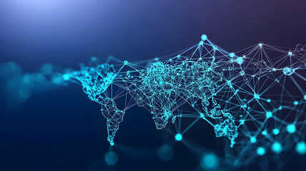 Abstract Digital Network Visualization With Connected Dots And Lines In Blue Tones On Dark Background