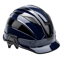 Png of Shiny navy blue hard hat, showcasing modern design and safety features on transparent background.