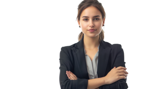 Confident businesswoman crossing arms on transparent background