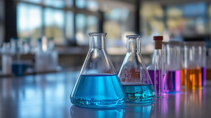 chemistry laboratory glassware in laboratory