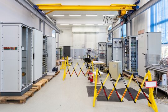 manufacturing of electrical cabinet with fuseboard equipment for large oil refinery, electrical control systems assembly shop, general plan