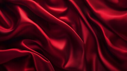 Obraz premium Luxurious red satin fabric draping elegantly to create smooth, flowing patterns and textures in natural light