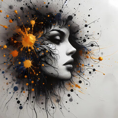 A stunning black and white tattoo design emerges on a textured white background,