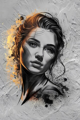 A stunning black and white tattoo design emerges on a textured white background,