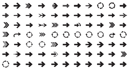Black and white vector icon set with arrows symbols and web design elements