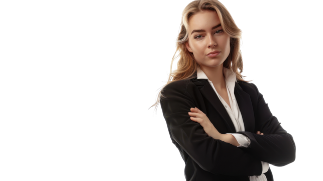 Confident businesswoman crossing arms on transparent background