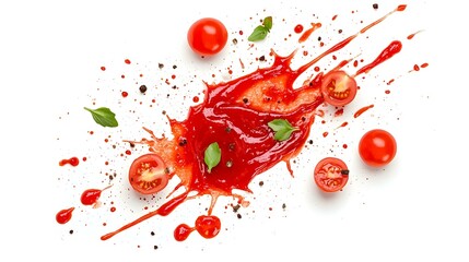 Red ketchup splashes isolated on white