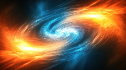 Obraz premium Bright swirls of blue and orange energy create a mesmerizing visual in deep space, resembling a galaxy or cosmic phenomenon. The dynamic colors blend seamlessly
