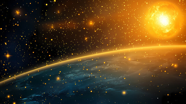 Stars on the ecliptic plane, orbiting the sun. Ecliptic Light. Illustration