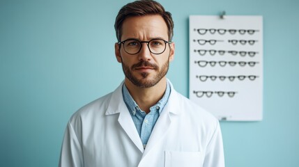 Portrait of a Confident Male Ophthalmologist with Eye Chart, Vision Care and Eye Health Professional