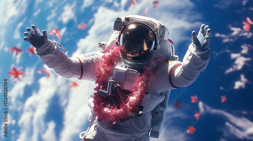 Aufkleber This astronaut joyfully floats in zero gravity while being showered with flowers in space.