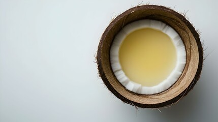 Bowl of natural organic oil and coconuts