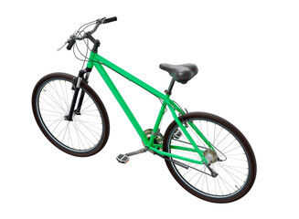 Fototapeta premium Green bicycle, side top view. Black leather saddle and handles. Png clipart isolated on transparent background
