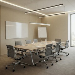 A minimalist boardroom featuring a stylish, clean aesthetic.