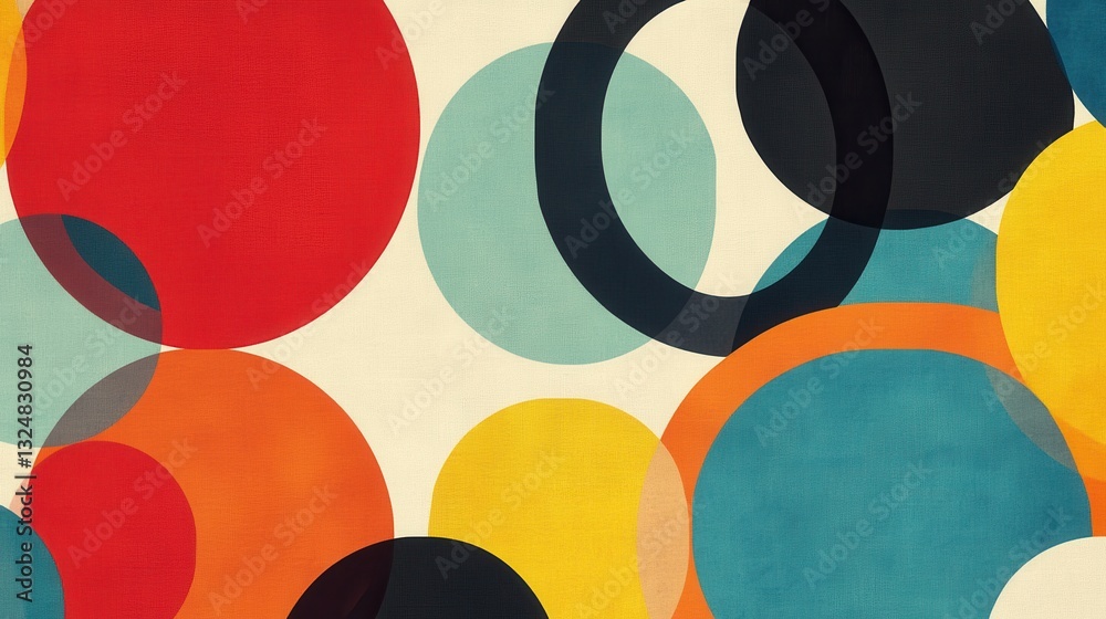 Leinwandbilder geometric pattern featuring interlocking circles in bold primary colors and a modern vibrant design