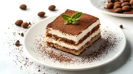 Composition with plate of tasty tiramisu