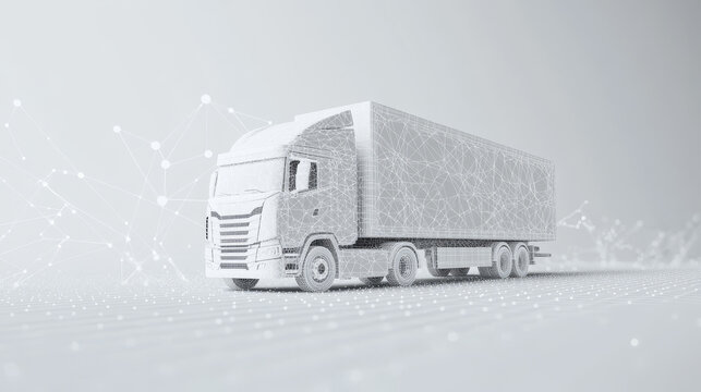 Logistics low poly art illustration. 3d polygonal truck and monitor. Online delivery service concept with connected dots and lines. Cargo transportation and distribution vector color wireframe mesh