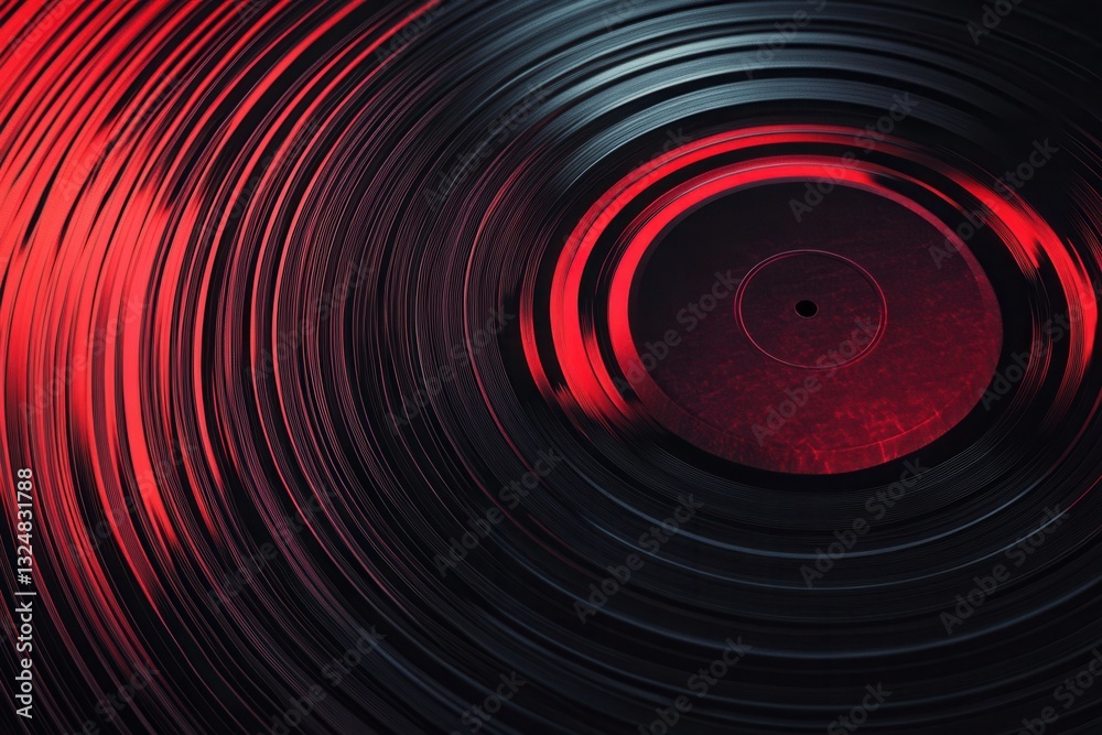 Aufkleber vinyl record texture with soundwave ripples in black and red presenting a retro-modern rhythmic desi