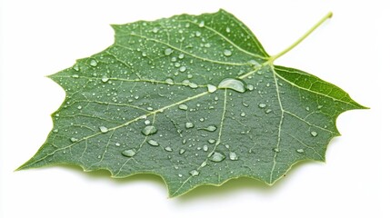Fototapeta premium Gentle Raindrop on Leaf Isolated on White Background