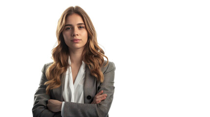 Obraz premium Confident businesswoman with crossed arms on transparent background