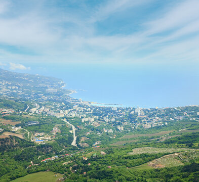 view of Yalta city from slope of Aj-Petri Mount (trail Botanical, Crimea, Ukraine)