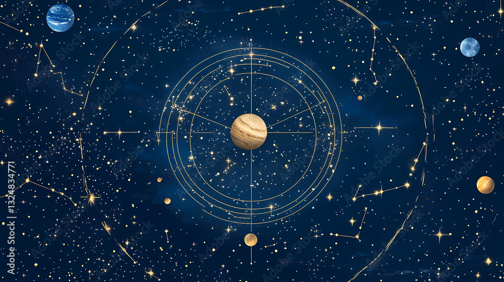 Canvas Prints cosmic astrology and astronomy background featuring stars and celestial planets in space. ecliptic l