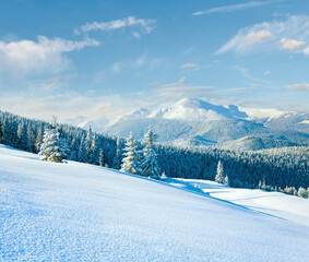 Winter Goverla Mount view and snow surface on mountainside in front.  (Carpathian Mountains,...