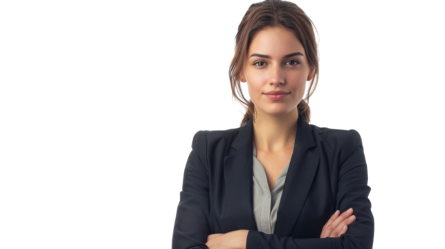 Confident businesswoman crossing arms on transparent background