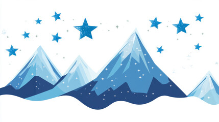 Abstract mountain valley. Low poly blue digital landscape with mountains and starry sky. Vector template with text blank in the center of banner. Low poly wireframe vector illustration with 3D effect.