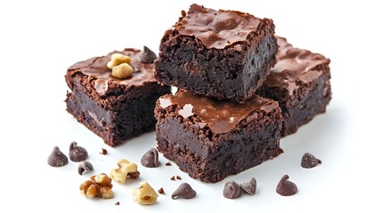 Homemade chocolate flourless brownies on white