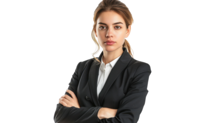 Confident businesswoman crossing arms on transparent background