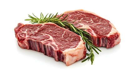 fresh raw rib eye steaks isolated on white