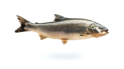 Naklejka premium Falling raw salmon fish isolated on white