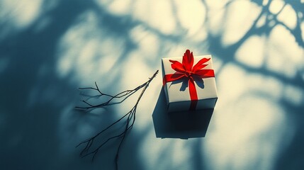 Minimalist shot featuring a stylish Mothers Day card and gift on a clean background radiating elegance and festive spirit