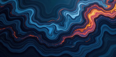 Fototapeta premium Dark, swirling abstract tar-like texture; deep blues, blacks, browns, background, art