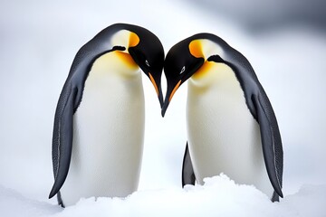 Obraz premium Two Adorable Emperor Penguins Close Up Winter Wildlife Antarctic Birds Nature Photography Majestic Wildlife Scene Beautiful Penguin Couple Lovely 