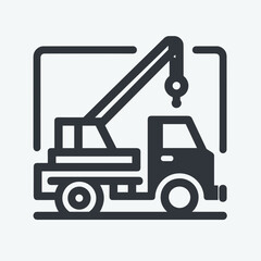 Naklejka premium Construction truck with crane lifting materials, urban development