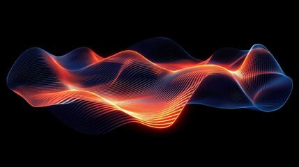 Fototapeta premium Dynamic wave patterns display vibrant hues of blue and orange against a dark background. The flowing lines create a sense of movement, showcasing energy and creativity