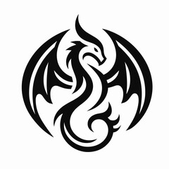 Naklejka premium Intricate dragon silhouette in circular design, mythical symbolism