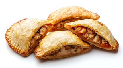 Top view of tuna patty empanadillas on white
