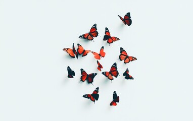 Naklejka premium Pixelated Red Butterflies on White Background