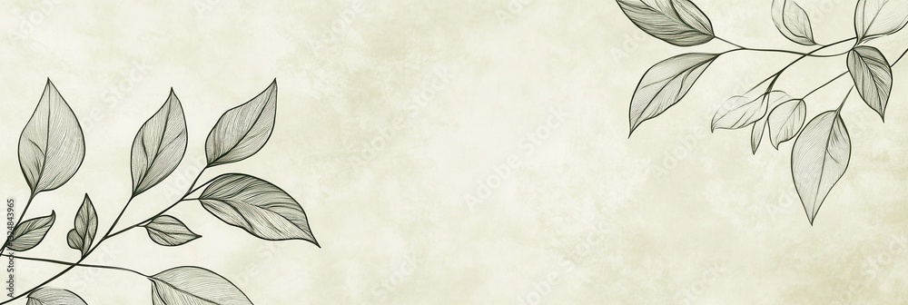 Aufkleber Elegant botanical line art with soft green background featuring eco-friendly design elements reflecting the golden ratio