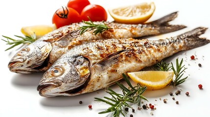 roasted bream fish fillets on white background