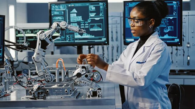 black female inventor makes robot technology, female scientist speaks