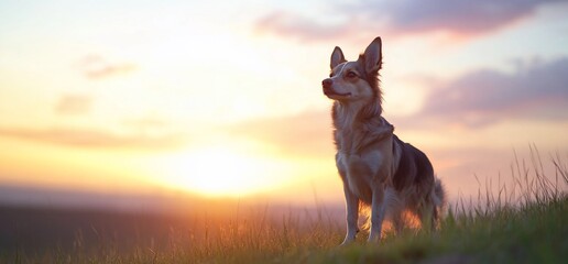 Dog at Sunset Golden Hour Peaceful Canine