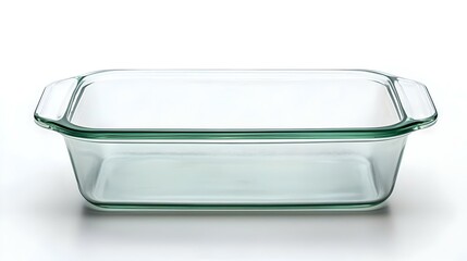 Empty glass rectangular food container on white