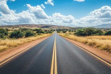 Naklejka premium Empty asphalt road stretches into the horizon