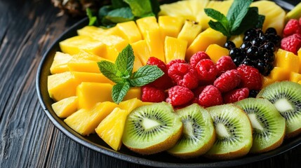 Exotic and Vibrant Fruit Platter Bursting with Tropical Flavors and Freshness