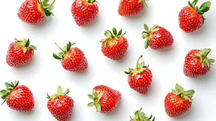 Strawberry on white background top view flat
