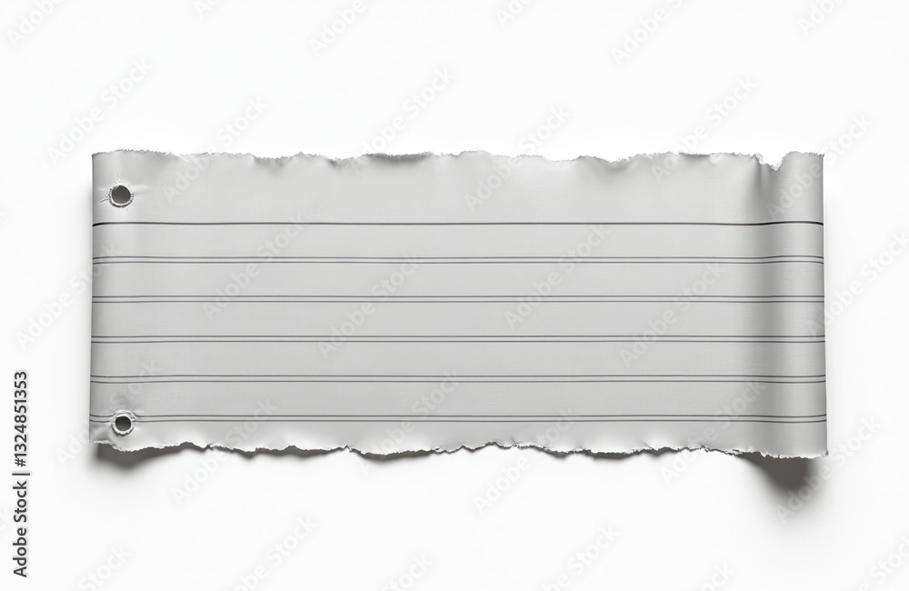 Poster ripped lined paper scrap isolated. torn edges, rough jagged texture. blank fragment piece of noteboo